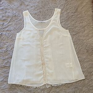 Miss me womens white and silver beaded sheer tank top size small